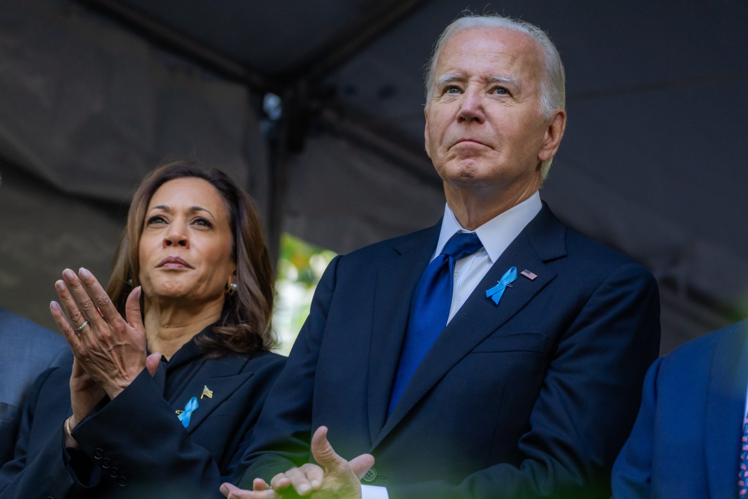 President Joe Biden and Vice President Kamala Harris attend a commemoration ceremony on the 23rd anniversary of the 9/11 terrorist attacks at Memorial Plaza, previous site of the World Trade Center, Wednesday, September 11, 2024, in New York City. (Official White House Photo by Adam Schultz)