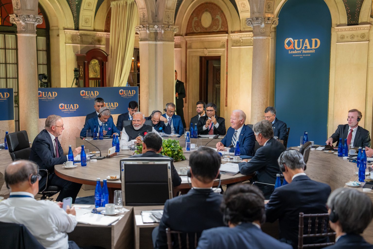 President Joe Biden hosts a quadrilateral meeting with Australian Prime Minister Anthony Albanese, Japanese Prime Minister Kishida Fumio and Prime Minister of India Narendra Modi, Saturday, September 21, 2024, at Archmere Academy in Claymont, Delaware. (Official White House Photo by Adam Schultz)