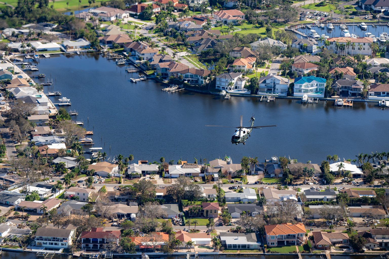 President Joe Biden travels from Washington D.C. to St. Pete Beach, Florida, to survey damage from Hurricanes Helene and Milton with local elected officials and FEMA representatives, Sunday, October 13, 2024. (Official White House Photo by Adam Schultz)